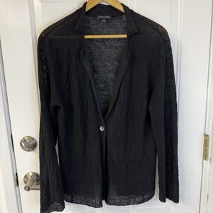 Eileen Fisher Organic Linen Cotton Cardigan Blazer‎ Black Quiet Luxury Size Med